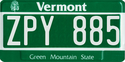 VT license plate ZPY885