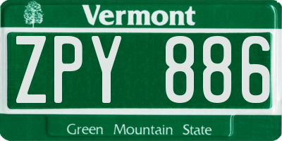 VT license plate ZPY886
