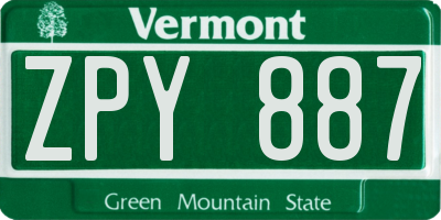 VT license plate ZPY887