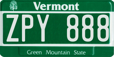 VT license plate ZPY888