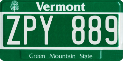 VT license plate ZPY889