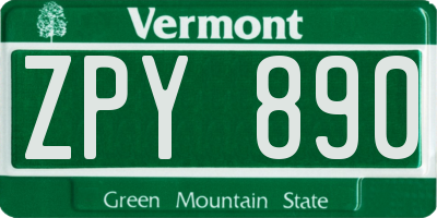 VT license plate ZPY890