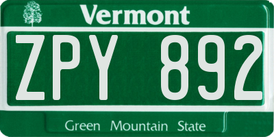 VT license plate ZPY892