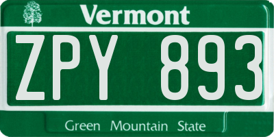 VT license plate ZPY893