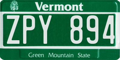 VT license plate ZPY894
