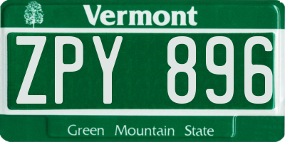 VT license plate ZPY896