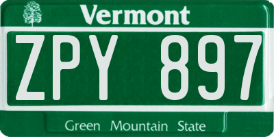 VT license plate ZPY897