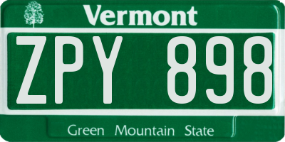 VT license plate ZPY898