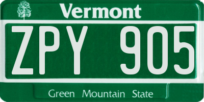 VT license plate ZPY905