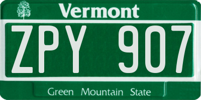 VT license plate ZPY907