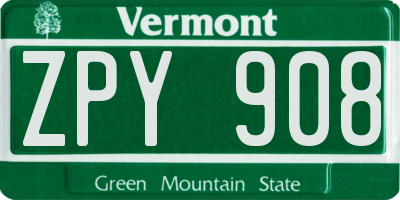 VT license plate ZPY908