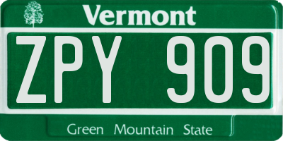 VT license plate ZPY909