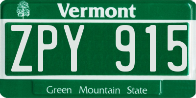 VT license plate ZPY915