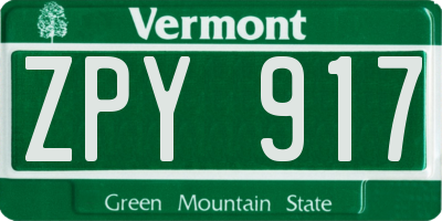 VT license plate ZPY917