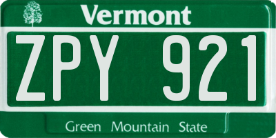 VT license plate ZPY921