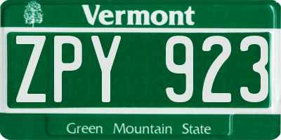 VT license plate ZPY923