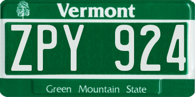 VT license plate ZPY924
