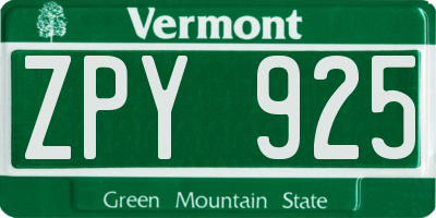 VT license plate ZPY925