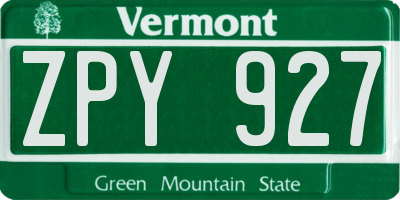 VT license plate ZPY927