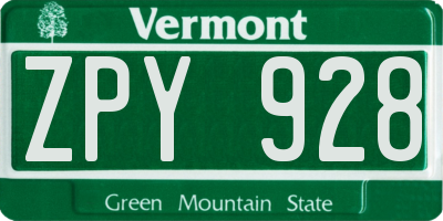 VT license plate ZPY928