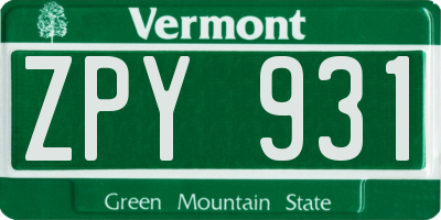 VT license plate ZPY931