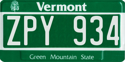 VT license plate ZPY934
