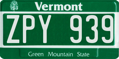 VT license plate ZPY939