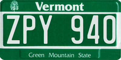 VT license plate ZPY940