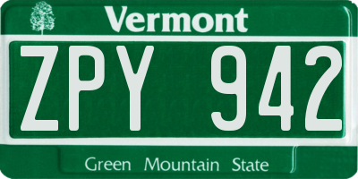 VT license plate ZPY942