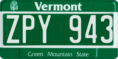 VT license plate ZPY943