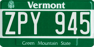 VT license plate ZPY945