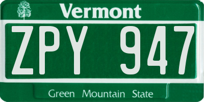 VT license plate ZPY947