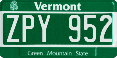 VT license plate ZPY952