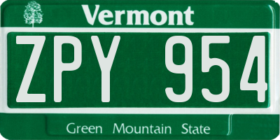 VT license plate ZPY954