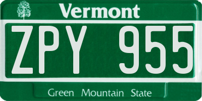 VT license plate ZPY955