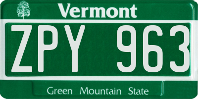 VT license plate ZPY963