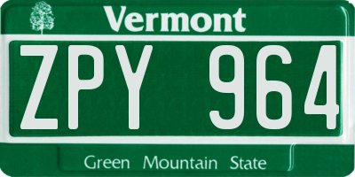 VT license plate ZPY964