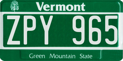VT license plate ZPY965