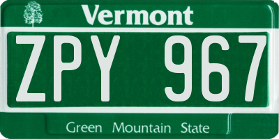 VT license plate ZPY967