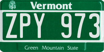VT license plate ZPY973