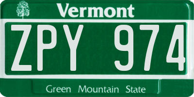 VT license plate ZPY974