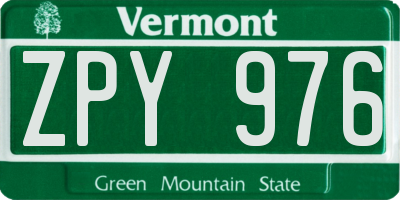 VT license plate ZPY976