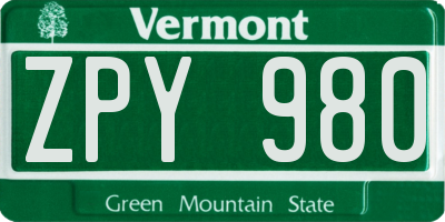 VT license plate ZPY980