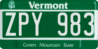 VT license plate ZPY983