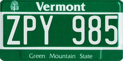 VT license plate ZPY985