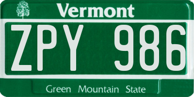VT license plate ZPY986