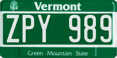 VT license plate ZPY989