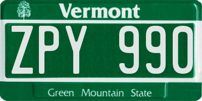 VT license plate ZPY990
