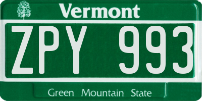 VT license plate ZPY993
