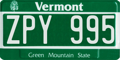 VT license plate ZPY995